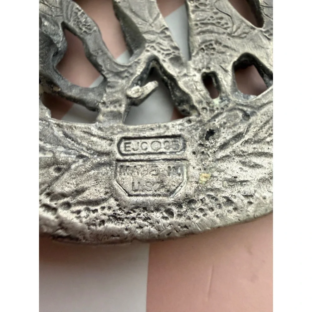 Vintage Line Dancing Belt Buckle Pewter Tone Western Country Cowboy Oval Relief